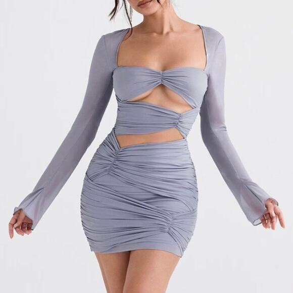 House of CB Camille Dove Grey Silk Mini Dress Size XS